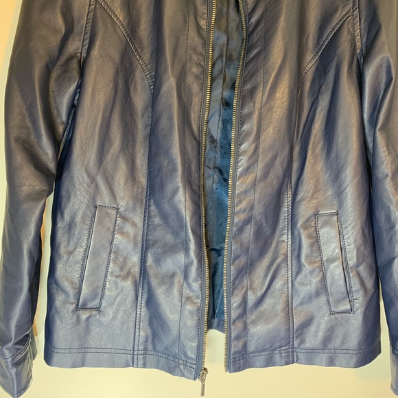 ⭐️3/$15 5/$25⭐️ Blue Vegan Leather Jacket! - Picture 3 of 8